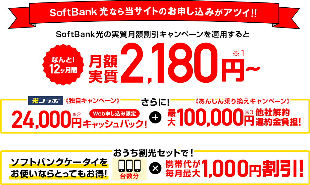 SoftBank 光なら当サイトからのお申込みがアツイ！